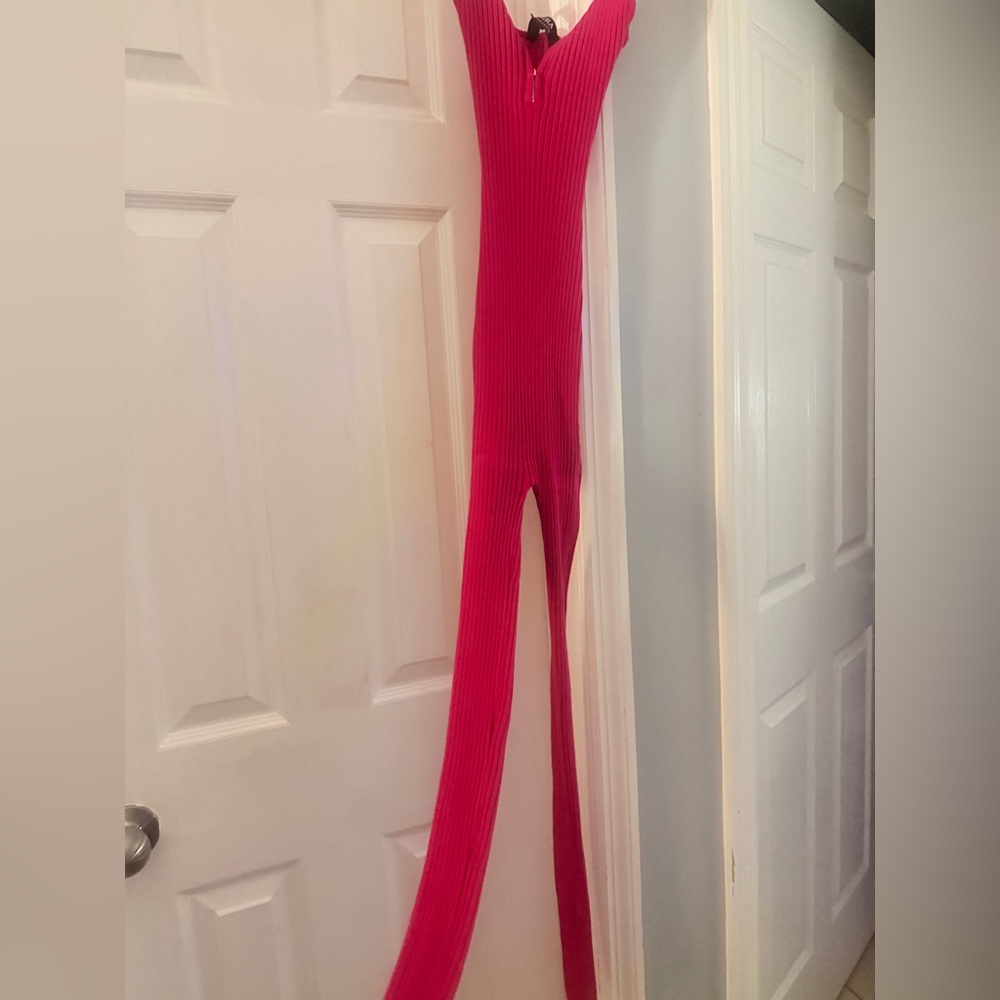 Vibrant Pink Ribbed Jumpsuit